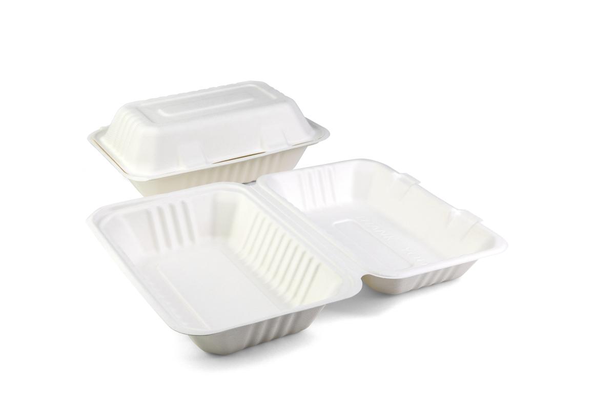 Senza sugarcane food container rectangular 1-comp 230 x 153 x h80mm 40 pcs shrink