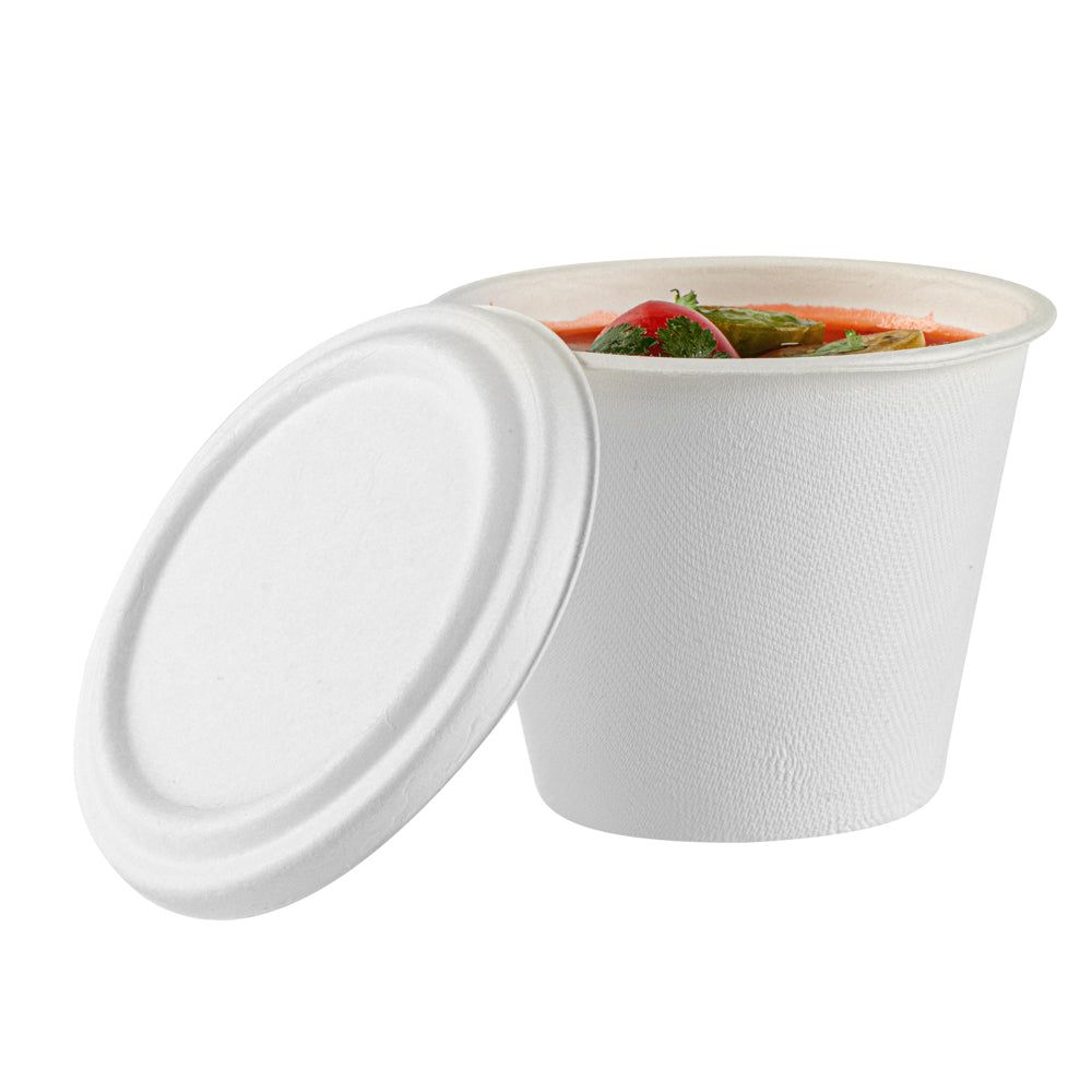 Bagasse soup cups 375ML White WITH bagasse lid
